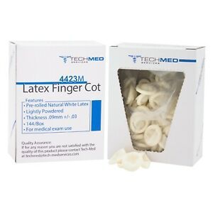 Tech-Med  Pre-Rolled Natural White Latex Finger Cots Medium Disposable 144/Bx
