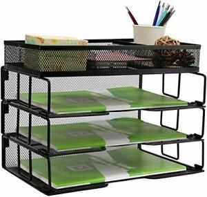 Reliatronic Mesh Office Desk Organizer Stackable File Letter Tray Organizer P...