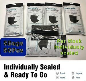 50/10 PCS Black Face Mask Mouth &amp; Nose Protector Respirator Masks US Seller