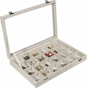 PENGKE 24 Grid Ring holder for jewelry,Velvet Jewelry Tray Organiser with Ring