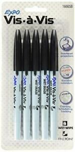 EXPO 16665B Vis-A-Vis Wet-Erase Overhead Transparency Markers Fine Point Blac...