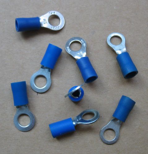 Lot (8) blue insulated electrical ring crimp terminals 16-14 awg 3/16&#034; stud for sale