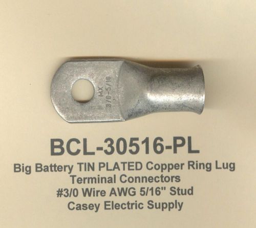2 Big TIN PLATED Copper Ring Lug Terminal Connectors #3/0 Wire AWG 5/16&#034; MOLEX