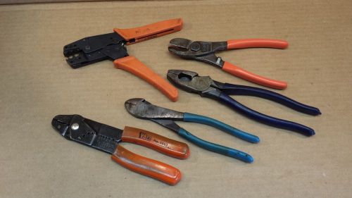 Lot of 5 professional electrician plier, wire stripper,cutter &amp; crimper for sale