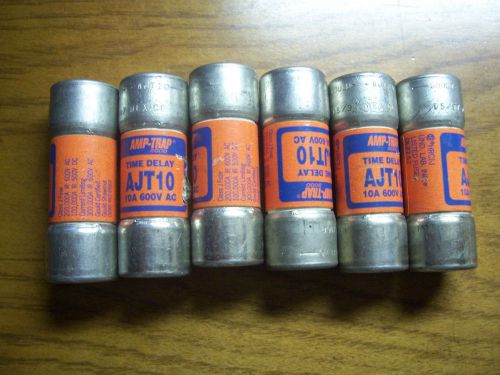 LOT of 6 NEW Gould Shawmut Amp-Trap -  AJT10 -  Dual Element Time Delay Fuse