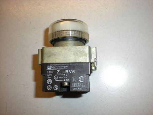 Telemecanique Model Z-BV6 Indicator Light - 110VAC - White Lens - Tests OK