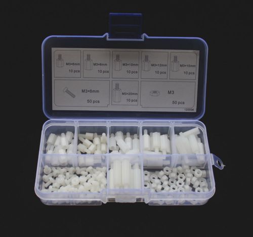 160pcs m3 nylon white hex m-f spacers/ screws/ nuts assorted kit standoff#120008 for sale