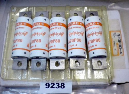(9238) lot of 5 gould fuses a7op80-4 80a 700 vac for sale