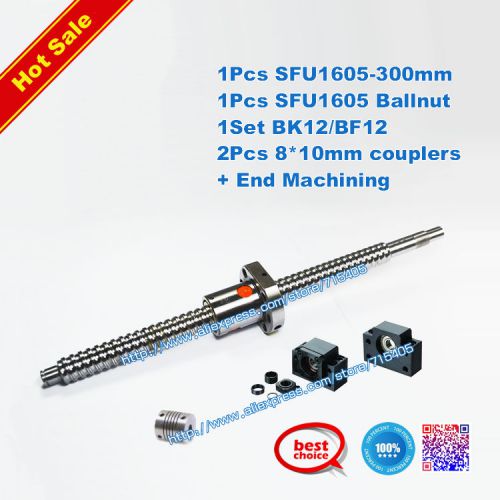 1 antibacklash ball screw 1605 -L300mm-C7+BK/BF12 + 2pcs 8mm*10mm couplings
