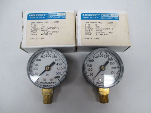 Lot 2 new ashcroft 20w1005ph 02l 2in 1/4in npt 0-600psi gauge d301088 for sale