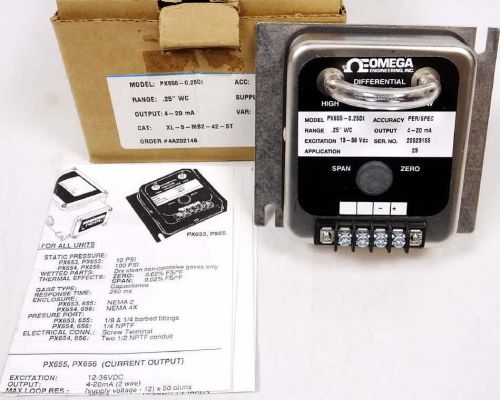 Omega Differential Pressure Transmitter PX655-0.25DI NEW w/Calibration Report