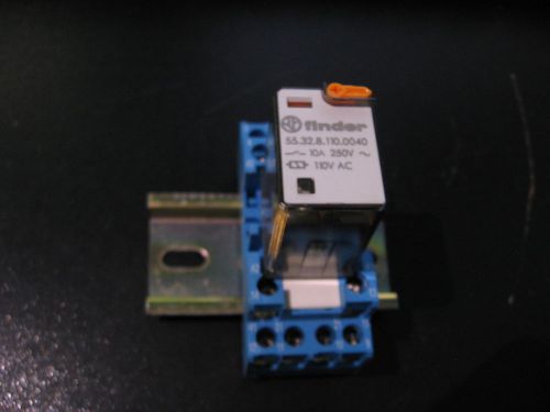 Finder 55.32.6.110.004 relay 250v 10a 110vac coil, 94.44.1 socket din rail used for sale