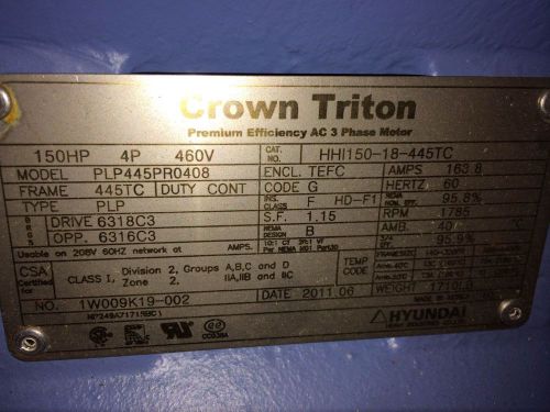 Crown Triton electric motor, BRAND NEW - 460V, 150 HP (7 available)