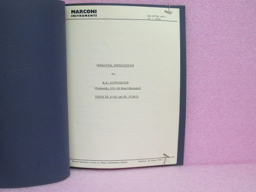 Marconi Manual TF 1073A, TF 1073A/1 RF Attentuator Instruction Manual w/Schem.