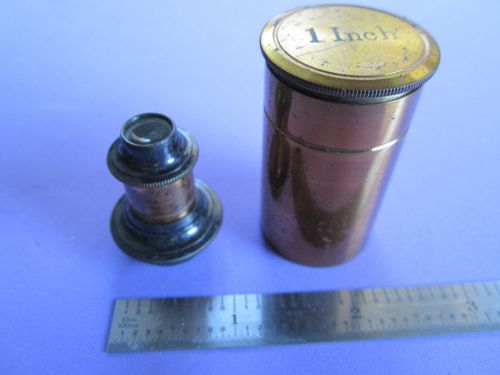 VERY RARE VINTAGE MICROSCOPE OBJECTIVE IN ORIGINAL BRASS CONTAINER CASE #13-19