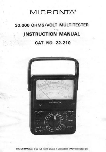 Instruction manual for radio shack/micronta 22-210 analog multitester via email for sale