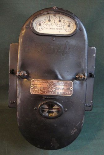 Antique General Electric D7 Polyphase Watthour Meter - Large GE Industrial Gauge