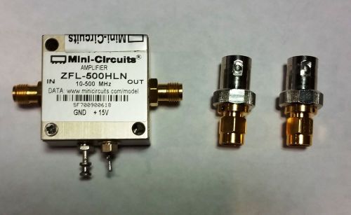 Mini-circuits zfl-500hln amplifier.  10 to 500mhz, gain: 19db, with bnc-f adptrs for sale