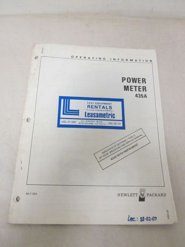 HEWLETT PACKARD POWER METER 435A OPERATING INFORMATION