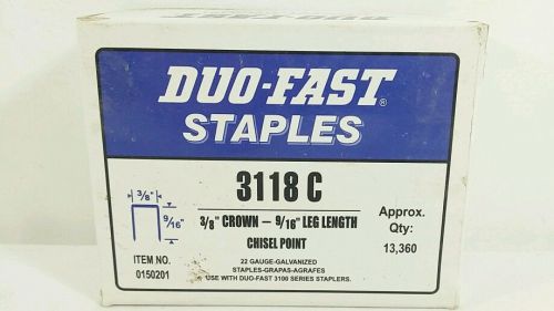 Duo-fast staples 3118c 3/8&#034; crown - 9/16&#034; leg length chisel point 22 gauge 13360 for sale
