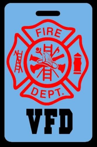 Sky-blue vfd firefighter luggage/gear bag tag - free personalization - new for sale