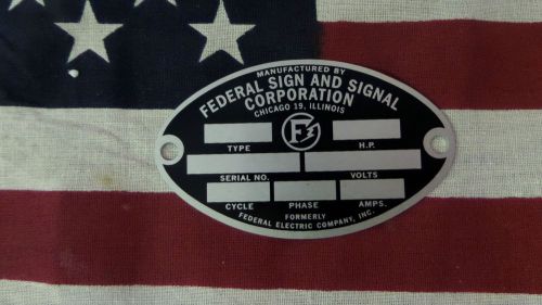 Federal sign and signal air raid / civil defense siren oval id plate for sale