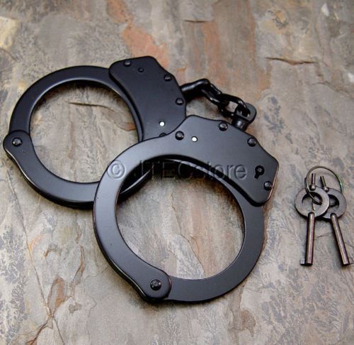 Police Handcuffs BLACK STEEL Double Lock REAL Hand Cuffs w/Keys Authentic   JC02