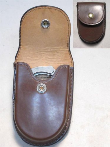 580-gyp g&amp;g police round bottom brown leather handcuff case w brass snap for sale