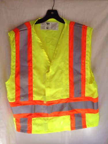 PIA 3M Orange Yellow Neon Velcro Reflector Safety Vest Size L-XL