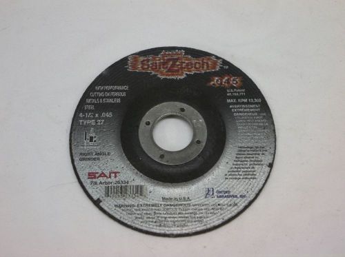 Sait 23334 type 27 4-1/2 by 0.045 by 7/8 arbor z-tech metal cutting wheel new for sale
