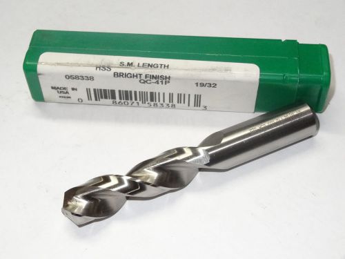 New ptd 19/32&#034; qc-41p screw machine length hss twist drills bright finish 58338 for sale