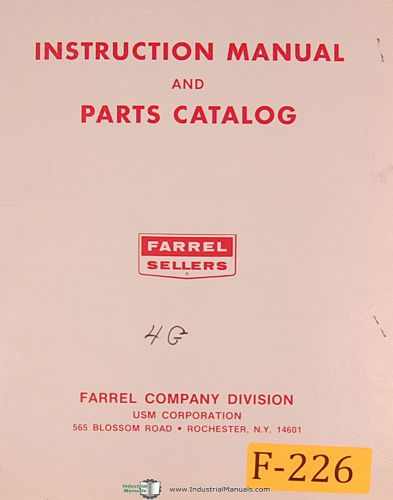 Farrel Sellers 4G 20D, Drill Grinder, Instructions Sheets Manual Year (1961)