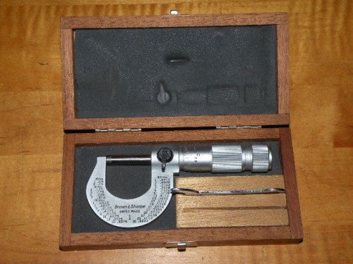 Brown &amp; Sharpe Micrometer Swiss Made Etalon Wood Case 4ths 32nds 64ths w/ Tool