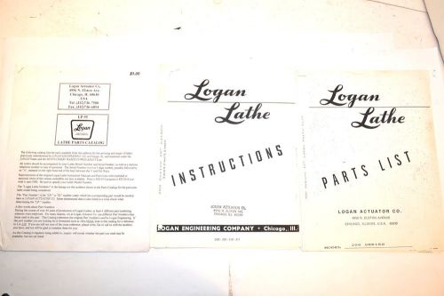 Logan  lathe parts catalogs &amp; 200 ser. 10&#034; lathe instructions  #rr555 photocopy for sale