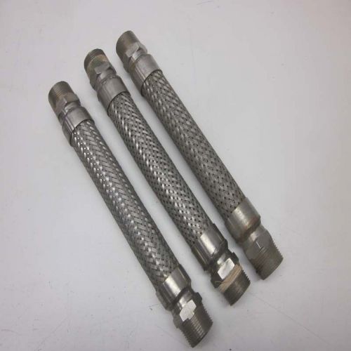Lot of 3 stainless steel 1&#034; x 12&#034; l flexible braided metal hose w/male npt ends for sale