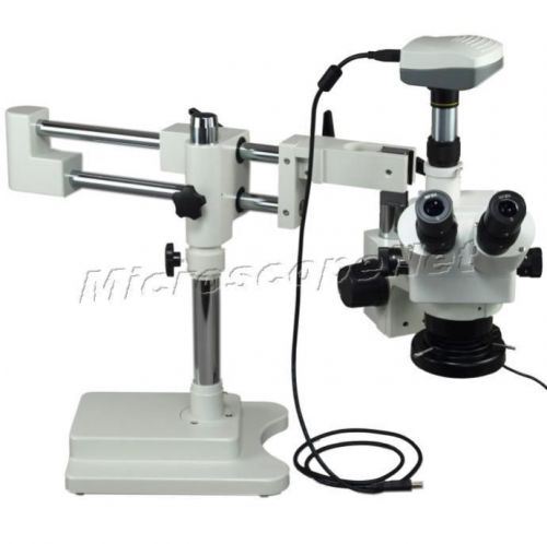 Boom Stand Zoom Stereo Microscope 5X-80X w 144 LED Light+5.0MP USB Camera