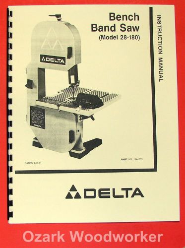 Delta 28-180 bench band saw instruction &amp; parts manual 0204 for sale