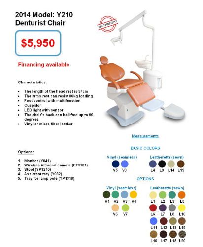 Denturist Chair w/LED Light &amp; Cuspidor 2014 Model CDN Mfg APS Dental