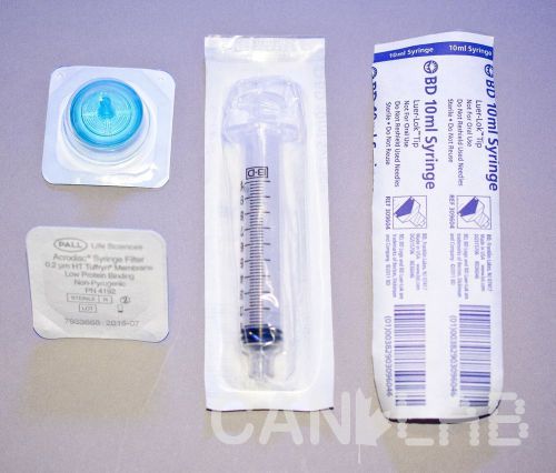 Pall 0.2um syringe filter + 10ml syringe sterile - package  [cl318-320] for sale