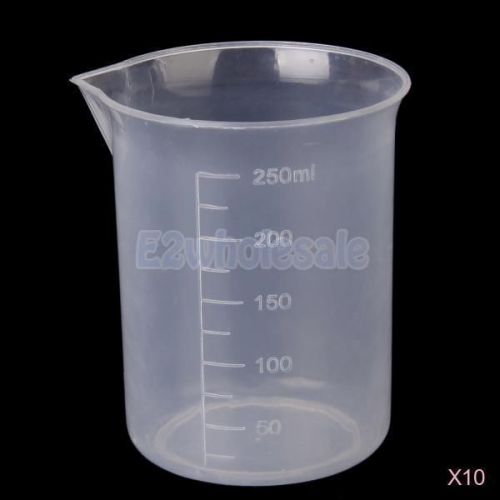 10x 250ml Plastic Kitchen Lab Graduated Beaker Measuring Cup Measure Container