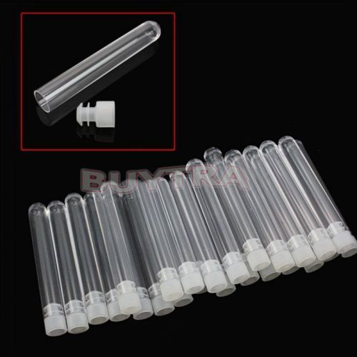 High Light 10X 12x100mm Clear Plastic Test Tubes with White Caps Stoppers HGCA