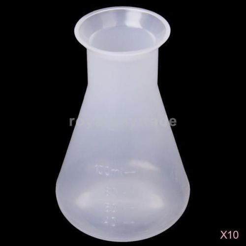 10x plastic chemical conical flask container bottle for laboratory test -100ml for sale