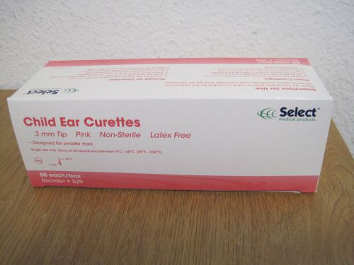 Box of 50 Select Medical Products Child Ear Curettes P/N: 529  3mm Tip  Pink
