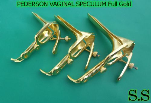 03 Pcs Pederson Vaginal Speculum Full Gold S,M,L OB/Gynecology Instruments