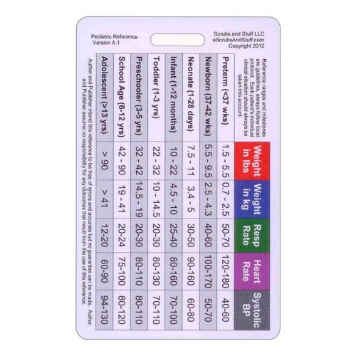 Pediatric vs &amp; developmental vertical badge id card pocket guide paramedic nurse for sale