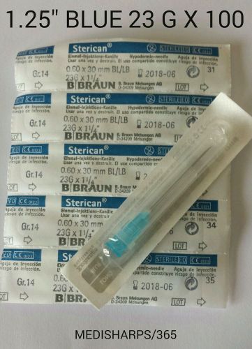 100 X STERILE HYPODERMIC SYRINGE NEEDLES (B-BRAUN BLUE 23G 1.25&#034;)