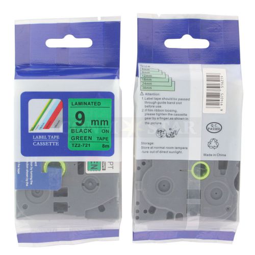 1pk black on green tape label compatible for brother p-touch tz tze 721 9mm 3/8&#034; for sale