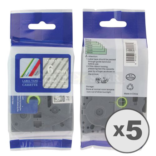 5pk white / transparent tape label compatible for brother ptouch tz tze115 6mm for sale