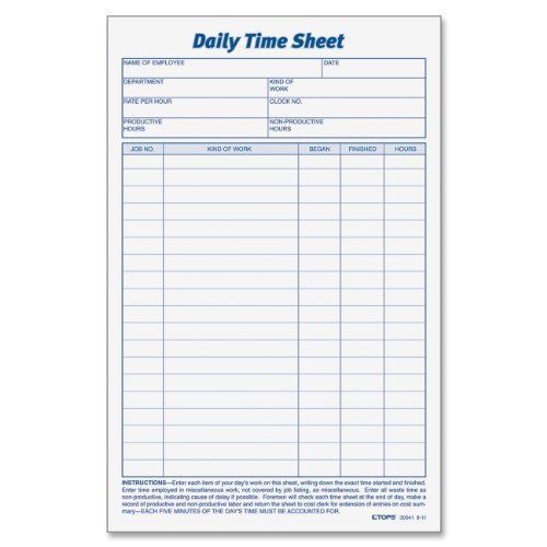 Daily Employee Time Job Sheet 6 X 9 1/2-pads/pack Sheets Per Pad 3 41