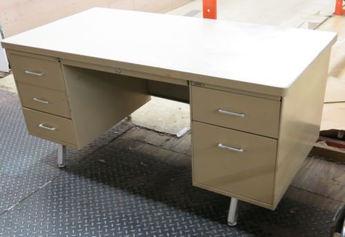 Vintage Tanker Desk Mid Century Tan EXCELLENT shape survivor 5 ft x 30&#034;